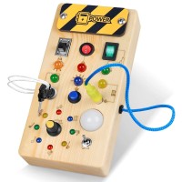 Toddler LED Busy Board | Wooden Montessori Sensory Toy with Light Switches, Buttons, Cords, Key & Plug | Portable Travel Activity Board for Kids, Fine Motor Play Toddler LED Busy Board | Wooden Montessori Sensory Toy with Light Switches, Buttons, Cords, Key & Plug | Portable Travel Activity Board for Kids, Fine Motor Play