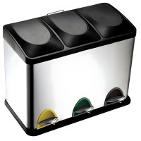 Triple Compartment Stainless Steel Recycling Bin with Foot Pedals – 45L (3 x 15L) Step-On Trash Can for Kitchen, Home, and Office Waste Separation Triple Compartment Stainless Steel Recycling Bin with Foot Pedals – 45L (3 x 15L) Step-On Trash Can for Kitchen, Home, and Office Waste Separation