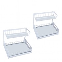 2 Pack 2-Tier Under Sink Organizer with Sliding Drawer L-Shaped Pull-Out Storage Shelf with Top Basket, Anti-Slip Base, Metal Frame Space-Saving Kitchen & Bathroom Organizer – White 2 Pack 2-Tier Under Sink Organizer with Sliding Drawer L-Shaped Pull-Out Storage Shelf with Top Basket, Anti-Slip Base, Metal Frame Space-Saving Kitchen & Bathroom Organizer – White