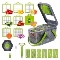 22-in-1 Vegetable Slicer, Multifunctional Manual Vegetable Fruit Chopper with 13 Interchangeable Blades, Drain Basket, Container - 14428936454 22-in-1 Vegetable Slicer, Multifunctional Manual Vegetable Fruit Chopper with 13 Interchangeable Blades, Drain Basket, Container - 14428936454