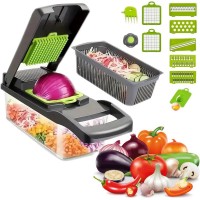 KITCHEN IDEAS 16PCS Vegetable Slicer, Multifunctional Manual Vegetable Fruit Chopper with 8 Interchangeable Blades, Drain Basket KITCHEN IDEAS 16PCS Vegetable Slicer, Multifunctional Manual Vegetable Fruit Chopper with 8 Interchangeable Blades, Drain Basket