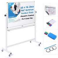 Office Technica 60” x 46” Double-Sided Magnetic Whiteboard on Wheels, 360° Rotating Dry Erase Board with Flip Chart Pad Mobile Stand, Locking Casters, Calendar & Accessories Office Classroom Home Office Technica 60” x 46” Double-Sided Magnetic Whiteboard on Wheels, 360° Rotating Dry Erase Board with Flip Chart Pad Mobile Stand, Locking Casters, Calendar & Accessories Office Classroom Home