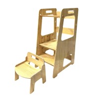 INTEXCA 2PC Wooden Step Stool and Chair, Kitchen Step Stool with Adjustable Platform for Kids, Toddlers, Kitchen, Bathroom, Bedroom - 02 INTEXCA 2PC Wooden Step Stool and Chair, Kitchen Step Stool with Adjustable Platform for Kids, Toddlers, Kitchen, Bathroom, Bedroom - 02